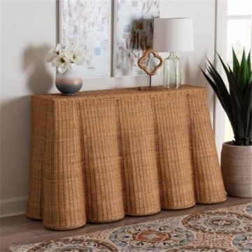 Bali & Pari Bohemian Honey Scallop Rattan Console Table