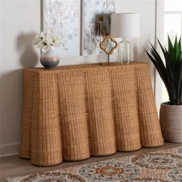 Bali & Pari Bohemian Honey Scallop Rattan Console Table