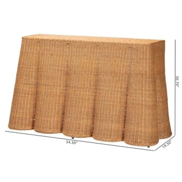 Bali & Pari Bohemian Honey Scallop Rattan Console Table