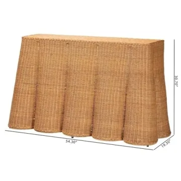 Bali & Pari Bohemian Honey Scallop Rattan Console Table