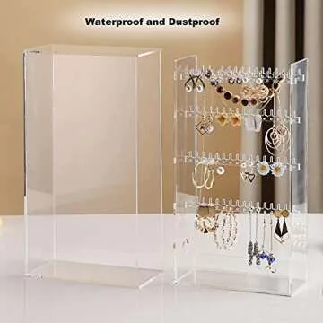 Beilly Acrylic Jewelry Organizer Box, Earring Holder for Necklaces Rings Earrings Display Stand, Gift for Women, Girls, 11.8 inch H x 6.3 inch L x 3.14 inch W, Clear