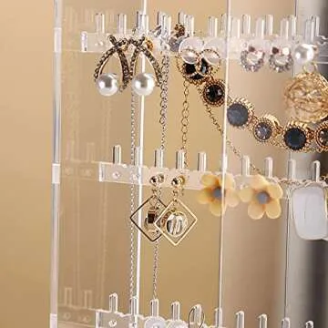 Beilly Acrylic Jewelry Organizer Box, Earring Holder for Necklaces Rings Earrings Display Stand, Gift for Women, Girls, 11.8 inch H x 6.3 inch L x 3.14 inch W, Clear