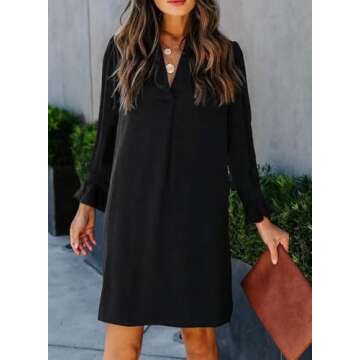 Wkior Fall Black Dress for Women Long Sleeve Casual Swing Elegant Dress S