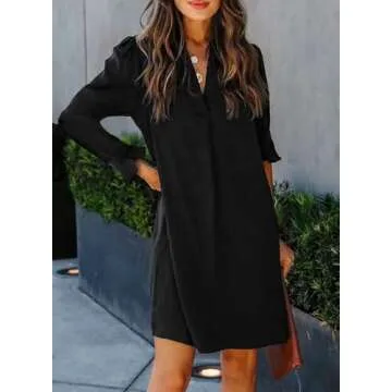 Wkior Elegant Black Dress for Women Long Sleeve Casual
