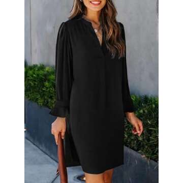 Wkior Elegant Black Dress for Women Long Sleeve Casual