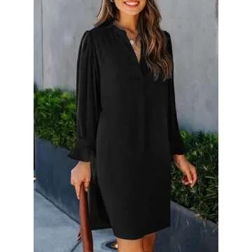 Wkior Elegant Black Dress for Women Long Sleeve Casual