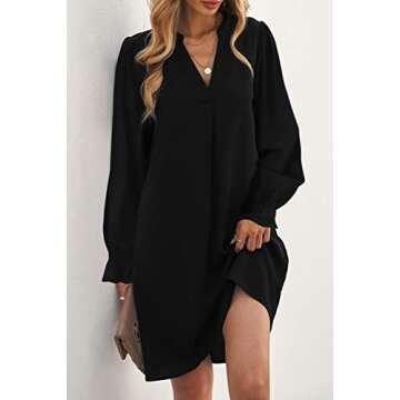 Wkior Elegant Black Dress for Women Long Sleeve Casual