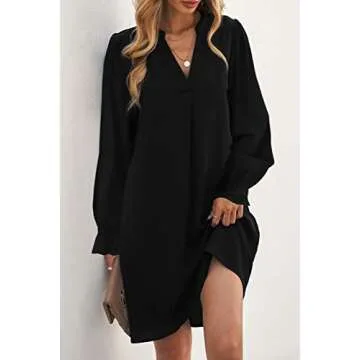 Wkior Elegant Black Dress for Women Long Sleeve Casual