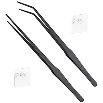 INITIAL LEAF Aquarium Long Tweezers 15 inch Reptile Fish Feeding Tongs Stainless Steel Straight Curv...