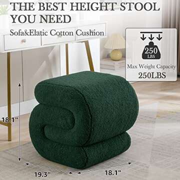 LETESA Modern Teddy Fabric Upholstered Ottoman, Exquisite Small End Table, Soft Foot Stool with S-Shape, Dressing Makeup Chair, Comfortable Seat for Living Room, Bedroom (Green Teddy, S-Shape)
