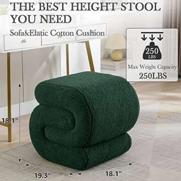 LETESA Modern Teddy Fabric Upholstered Ottoman, Exquisite Small End Table, Soft Foot Stool with S-Shape, Dressing Makeup Chair, Comfortable Seat for Living Room, Bedroom (Green Teddy, S-Shape)