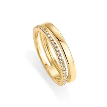 PAVOI 18K Yellow Gold Plated Cubic Zirconia Dual Stacking Rings for Women | Gold Eternity Band for W...