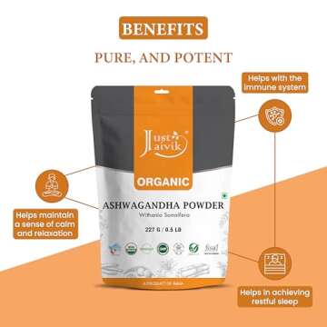 100% Organic Ashwagandha Powder for Stress Relief 8 oz