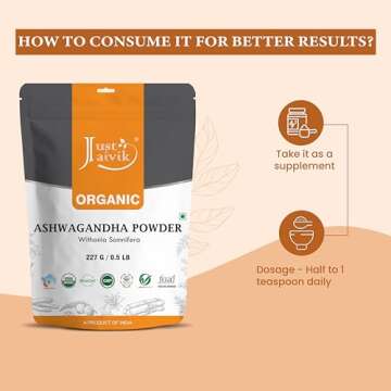 100% Organic Ashwagandha Powder for Stress Relief 8 oz