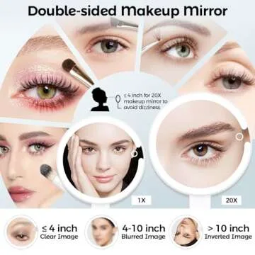 PEDOMIROR Travel Magnifying Mirror with Light, Lighted Makeup Mirror with Magnification 20X /1X Double Sided, Lighted Vanity Mirror with Tweezer, Portable Tabletop Mirror 3 Color HandHold Hanging