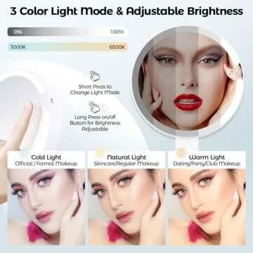 PEDOMIROR Travel Magnifying Mirror with Light, Lighted Makeup Mirror with Magnification 20X /1X Double Sided, Lighted Vanity Mirror with Tweezer, Portable Tabletop Mirror 3 Color HandHold Hanging