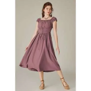 Scarlet Darkness Long Corset Dress Renaissance Costume Womens Boho Dresses Cottagecore Dress Sleeveless Summer Dress for Beach Pink S