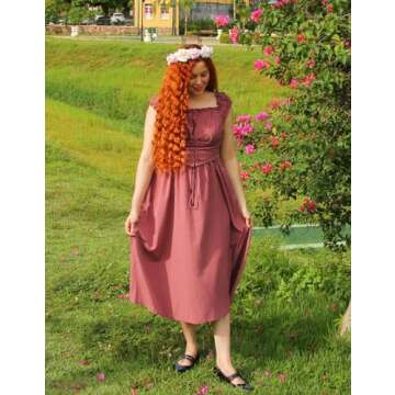 Scarlet Darkness Long Corset Dress Renaissance Costume Womens Boho Dresses Cottagecore Dress Sleeveless Summer Dress for Beach Pink S