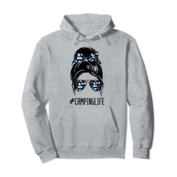 Camping Life Tshirt Messy Bun Hair shirt Camper camp Camping Pullover Hoodie