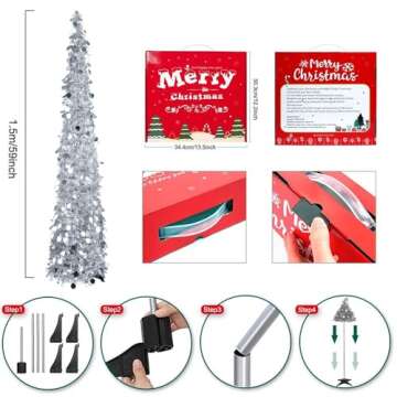 MACTING 5FT Collapsible Christmas Pop Up Tree with Lights