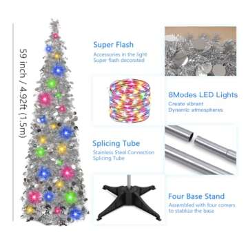 MACTING 5FT Collapsible Christmas Pop Up Tree with Lights