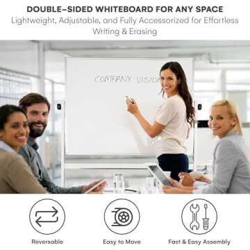 Flybold Rolling Whiteboard with Stand 48x32 Large - Portable White Board on Wheels Double Sided - Wa...