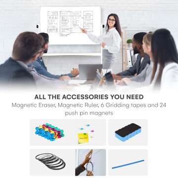 Flybold Rolling Whiteboard with Stand 48x32 Large - Portable White Board on Wheels Double Sided - Wall Mount or Mobile Dry Erase Board with Accessories for Home Office Presentation, Writing, Coaching