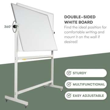 Flybold Rolling Whiteboard with Stand 48x32 Large - Portable White Board on Wheels Double Sided - Wall Mount or Mobile Dry Erase Board with Accessories for Home Office Presentation, Writing, Coaching