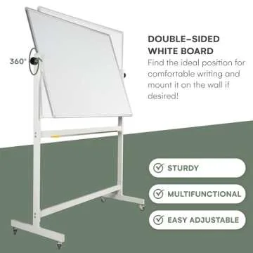 Flybold Rolling Whiteboard with Stand 48x32 Large - Portable White Board on Wheels Double Sided - Wall Mount or Mobile Dry Erase Board with Accessories for Home Office Presentation, Writing, Coaching