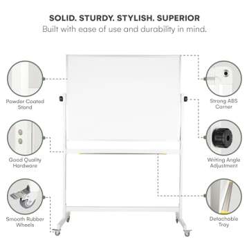Flybold Rolling Whiteboard with Stand 48x32 Large - Portable White Board on Wheels Double Sided - Wall Mount or Mobile Dry Erase Board with Accessories for Home Office Presentation, Writing, Coaching