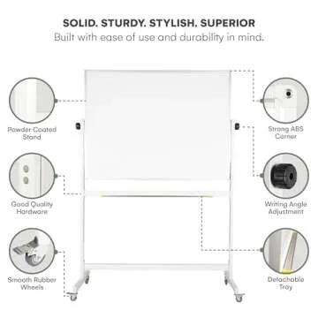 Flybold Rolling Whiteboard with Stand 48x32 Large - Portable White Board on Wheels Double Sided - Wall Mount or Mobile Dry Erase Board with Accessories for Home Office Presentation, Writing, Coaching