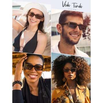 Veda Tinda Vision Rectangle Sunglasses Men Brown Tortoise Shell Polarized Driving Trendy Retro 90s Vintage y2k Glasses for Women UV Protection Skin Mens Square Frame Shades Womens Accessories C01S02