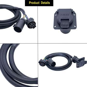 MOCW 7-Foot 7-Pin Vehicle Trailer Wiring Harness Extension Truck Bed Extension for 5th Wheel and Gooseneck Trailers for Chevrolet, Dodge, Ford, GMC,Nissan, Ram Toyota