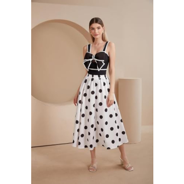 FLAXMAKER Women's Polka Dot Swimsuit with Skirt Elegant Beachwear