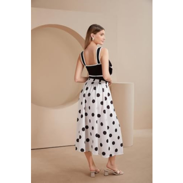 FLAXMAKER Women's Polka Dot Swimsuit with Skirt Elegant Beachwear