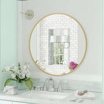 Gold Circle Wall Mirror 36 Inch Round Wall Mirror for Entryways, Washrooms, Living Rooms and More (Gold, 36")