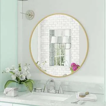 Gold Circle Wall Mirror 36 Inch Round Wall Mirror for Entryways, Washrooms, Living Rooms and More (Gold, 36")