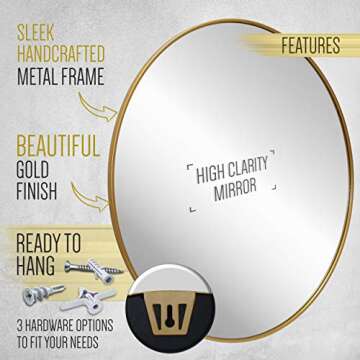 Gold Circle Wall Mirror 36 Inch Round Wall Mirror for Entryways, Washrooms, Living Rooms and More (Gold, 36")