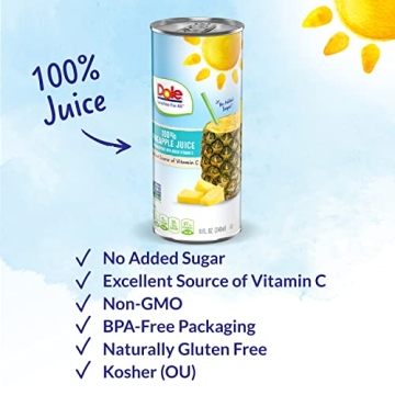 Dole 100% Pineapple Juice - 48 Cans with Vitamin C