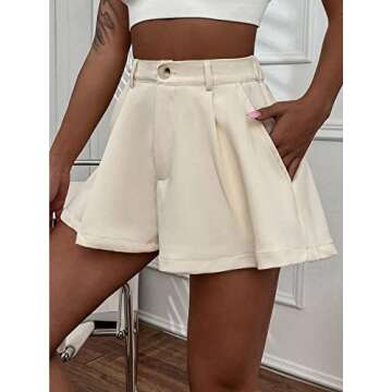 Floerns Women's Solid High Waisted Wide Leg Casual Pleated Shorts with Pocket Apricot L