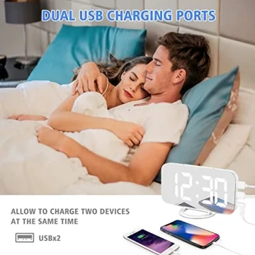 Ygdigital 6.5 Inch LED Mirror Alarm Clock with USB Ports