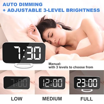 Ygdigital 6.5 Inch LED Mirror Alarm Clock with USB Ports