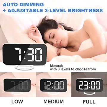 Ygdigital 6.5 Inch LED Mirror Alarm Clock with USB Ports