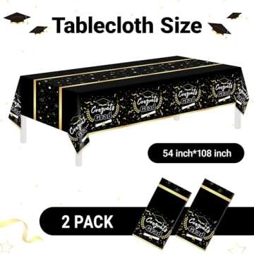 2 Pack Graduation Tablecloths,Graduation Party Decorations 2025,Black Gold Rectangle Table Decors 54"x108" Plastic Disposable Tablecloths,Graduation Table Cloths for Parties,Graduation Party Supplies