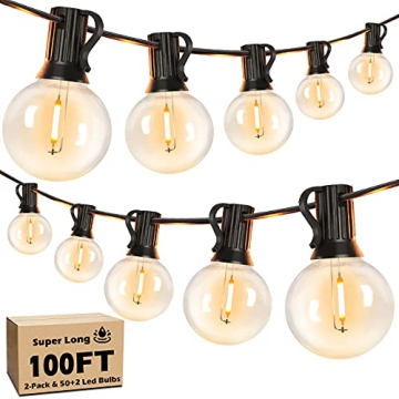 100FT LED Outdoor String Lights - Dimmable, Waterproof, Shatterproof G40 Bulbs