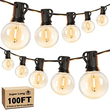 100FT LED Outdoor String Lights - Dimmable, Waterproof, Shatterproof G40 Bulbs