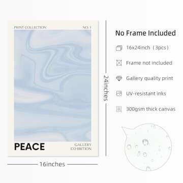 Blue Aura Wall Art Decor Retro Aesthetic Canvas Wall Art Pastel Abstract Pictures Prints Preppy Grad...