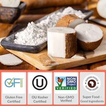 Iya Foods Cassava Flour - all purpose flour, Grain-Free, Non-GMO & Kosher verified - Multi purpose wheat flour substitute; Made From 100% Yuca Root - Zero Additives & Preservatives - 5lb Pack