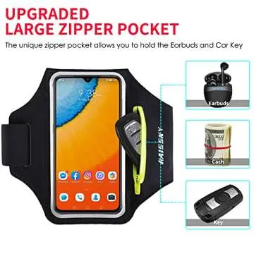 Running Armband with Earphone Bag Cell Phone Armband for iPhone 16 15 Pro 14 Plus 13 11 XR XS, Galax...