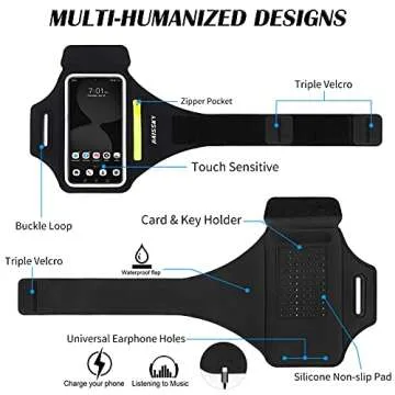 Running Armband with Earphone Bag Cell Phone Armband for iPhone 16 15 Pro 14 Plus 13 11 XR XS, Galaxy S24/S10 Water Resistant Sports Phone Holder Case & Zipper Slot Car Key Holder for 6.7 inch Phone
